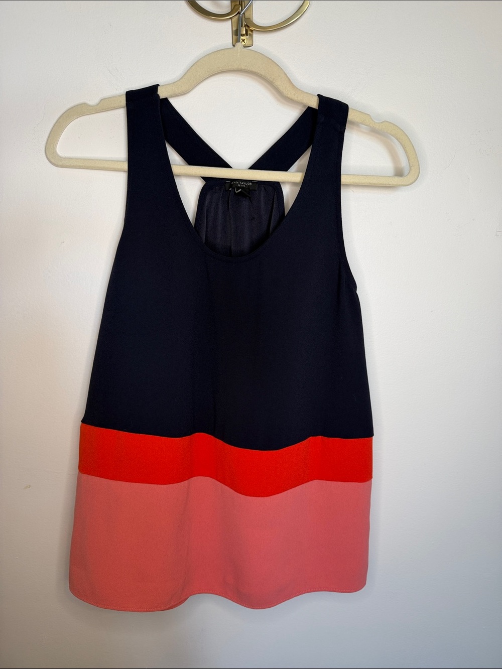 Ann Taylor Petite Navy Sleeveless Tank with Cross-Back Straps